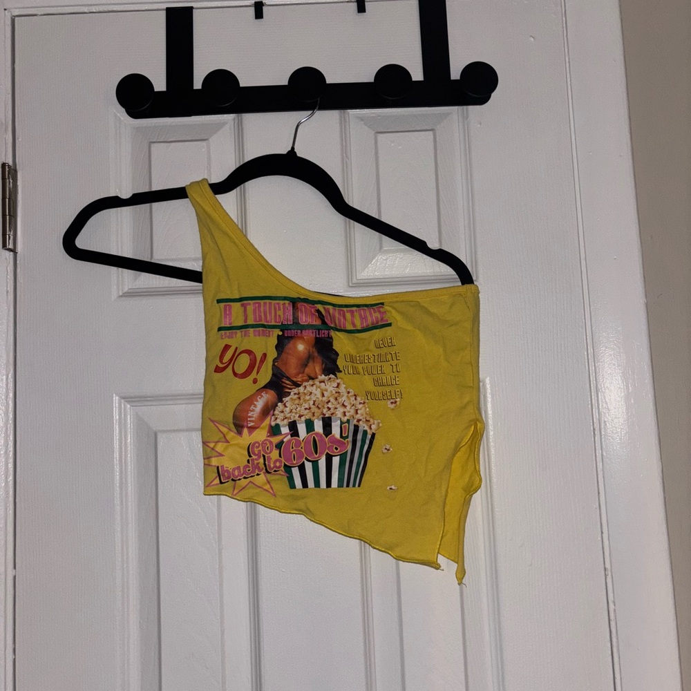Yellow One-Shoulder Graphic Top